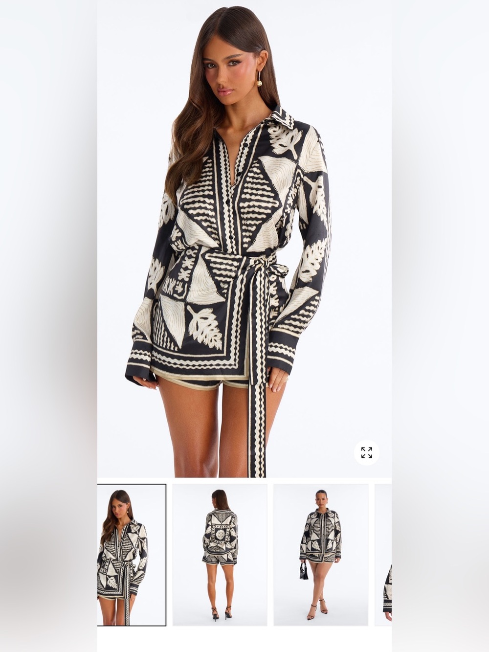Fashion Nova Black and Cream Printed Wrap Skort